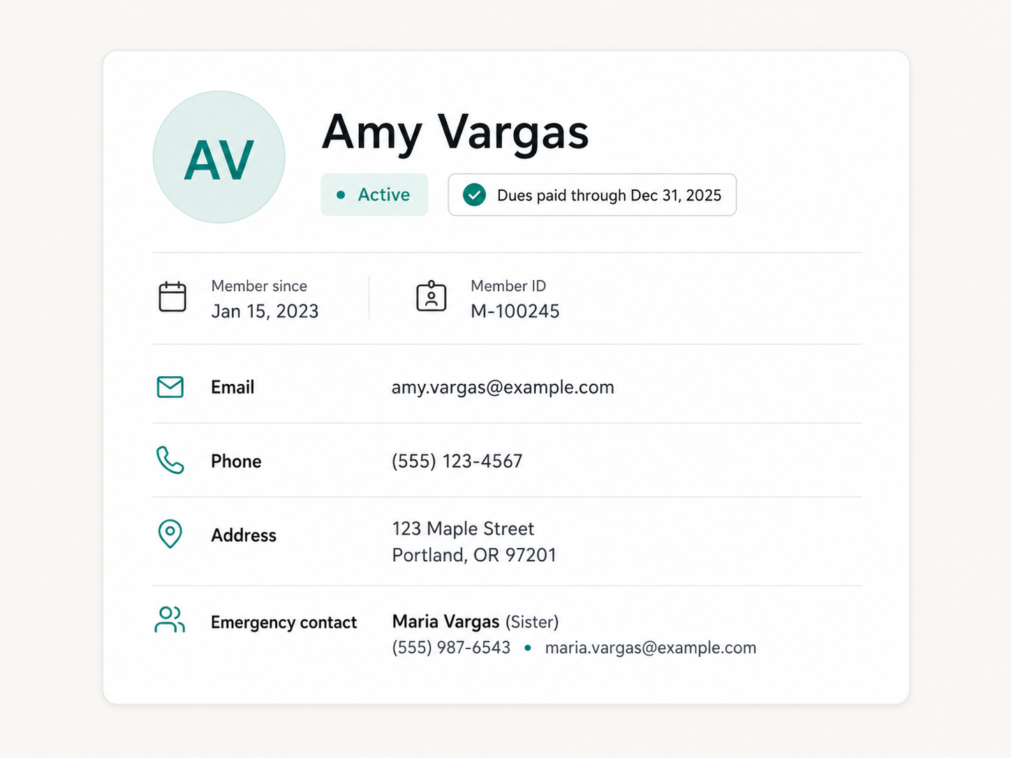 Member profile screen